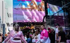 Fans in New York’s Times Square for the opening of Barbie movie on July 21, 2023.