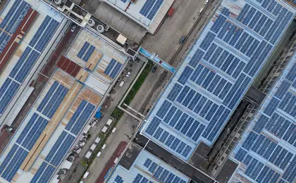 Solar panels on roofs of industrial buildings