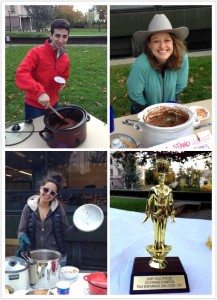 Jeff '14, Meg '14, and Rachel '14 vie for chili supremacy. Photo by Ye Hua '14.
