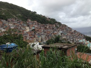 Favelas are built into the mountainsides all around Rio.