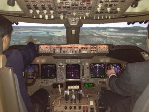 Inside Asiana's Boeing flight simulator.