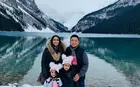 A family by a wintry lake
