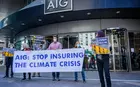 Climate protesters outside AIG headquarters in Manhattan in 2021.
