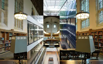 Collage of Sterling Library and Evans Hall