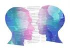 graphic of two colored heads looking at each other 