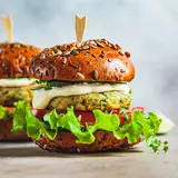 Photo of two veggie burgers