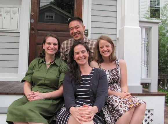 Clockwise from top: Dennis '14, Meg '14, Whitney '14, and Emily '14 sitting in front of Van Windermere Estates on the first day of Fall 1. Photo Michael Chen '14.