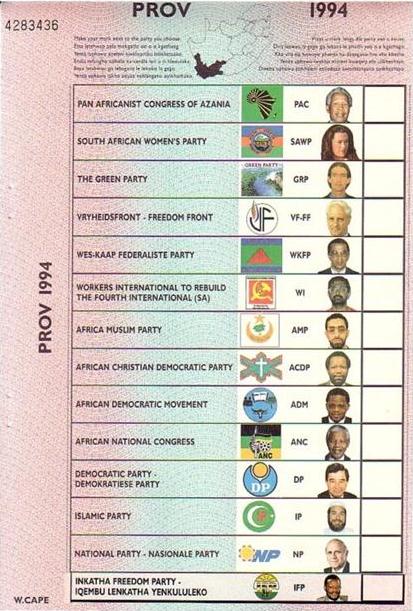 South Africa Ballot from 1994 with IFP sticker