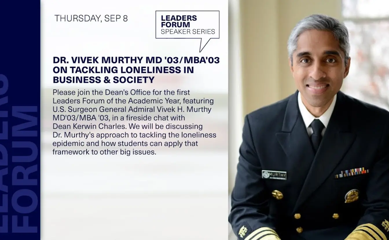 Preview image for the video "Leaders Forum: A Conversation with U.S. Surgeon General Admiral Dr. Vivek H. Murthy MD '03/MBA '03".
