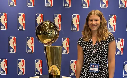 Helena with NBA trophy