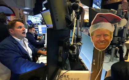 An image of President-elect Donald Trump is displayed on the floor of the New York Stock Exchange (NYSE) on Nov. 26