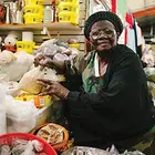 A vendor displays her wares