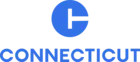 a blue c with the word connecticut below in the same blue