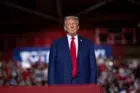 Republican presidential nominee former U.S. President Donald Trump speaks to supporters during a campaign event at Saginaw Valley State University on Oct. 3, 2024 in Saginaw, Mich.