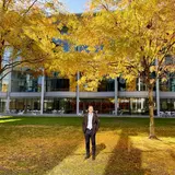 Robert Lucas in front of Evans Hall during the autumn