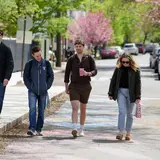 Stephen Potts walking with friends