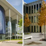 side-by-side shots of Evans Hall and HEC Paris