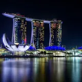 The Marina Bay Sands luxury hotel in Singapore at night.